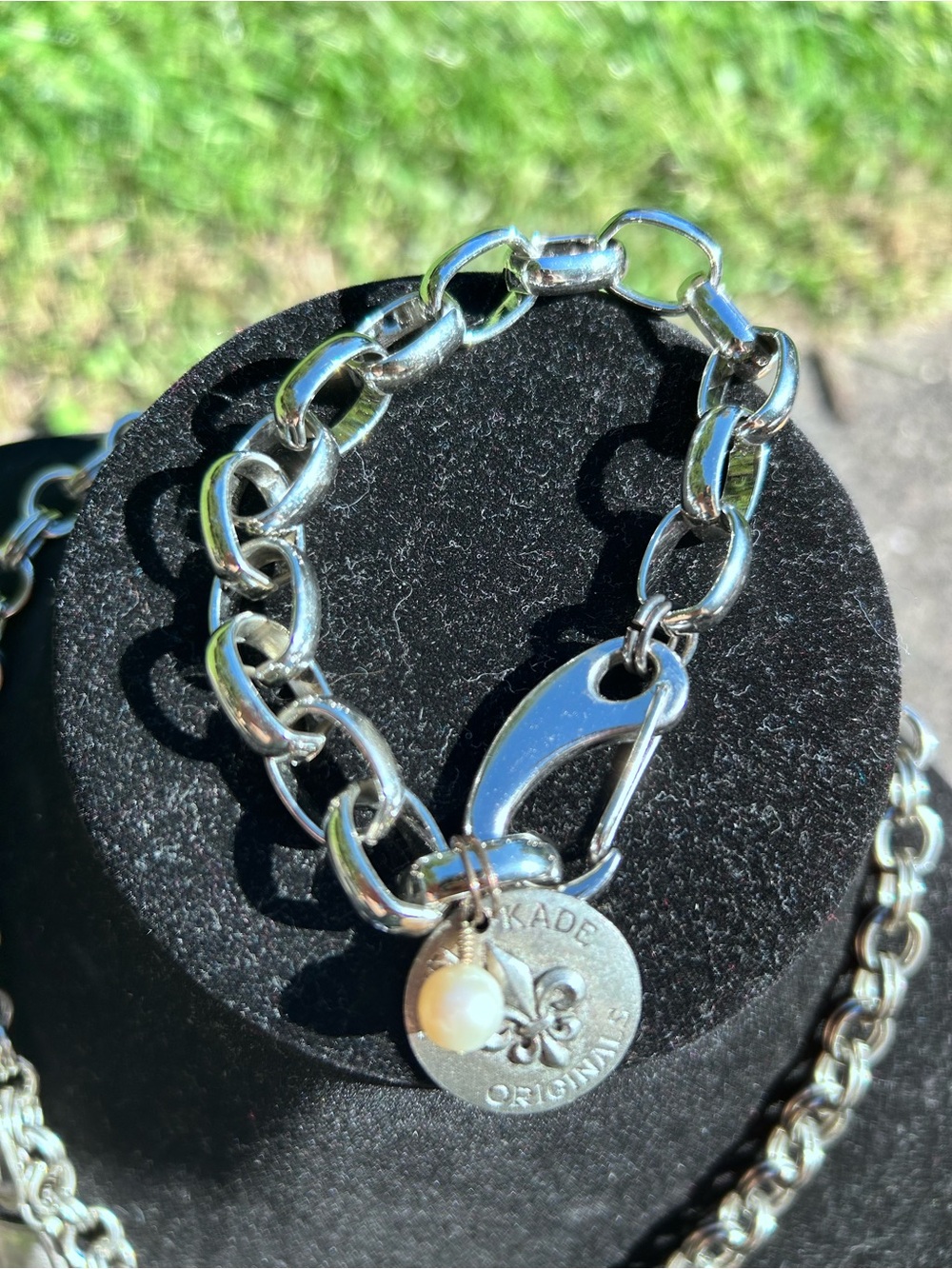 Jewel Kade Originals Silver Tone Chain Bracelet with Pearl Charm